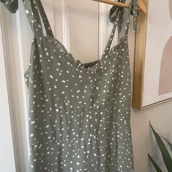 Abercrombie & Fitch Tie Strap Pattern Midi Dress Sage Green XS - Picture 7 of 10